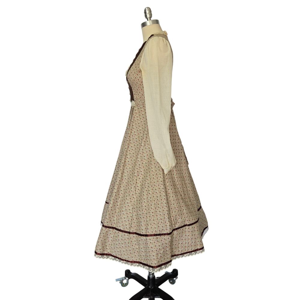 Gunne Sax Vintage 70s Brown Floral Midi Dress Size 7 S Velvet Prairie Calico - Picture 6 of 11